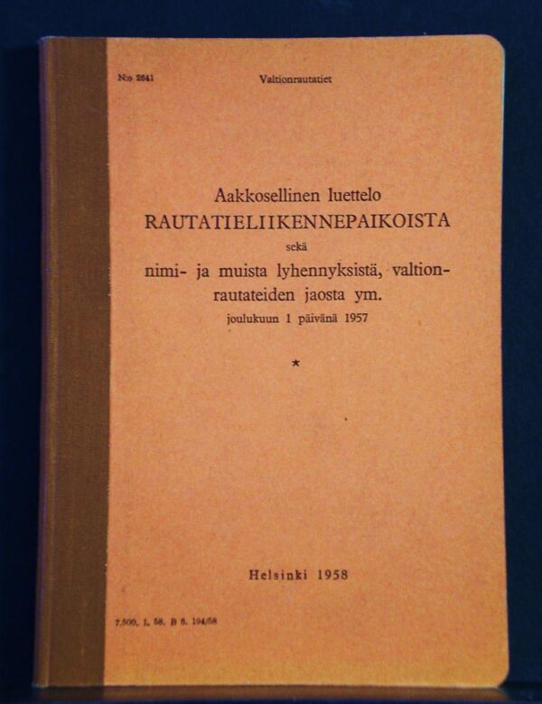 Aakkosellinen luettelo rautatieliikennepaikoista 1957