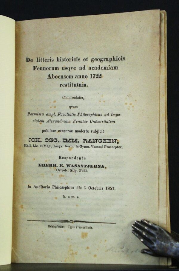 De litteris historicis et geographicis Fennorum usqve ad academiam Aboensem anno 1722 restitutam