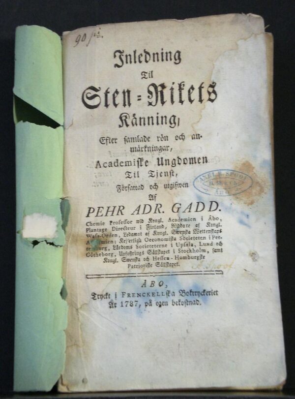 PEHR ADRIAN GADD Inledning till stenrikets känning (1787)