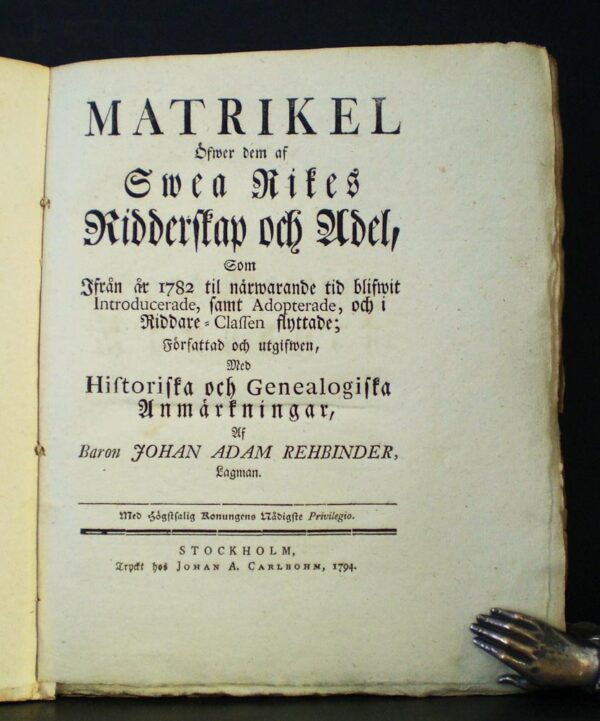 Matrikel öfwer dem af Swea rikes ridderskap och adel (1794)