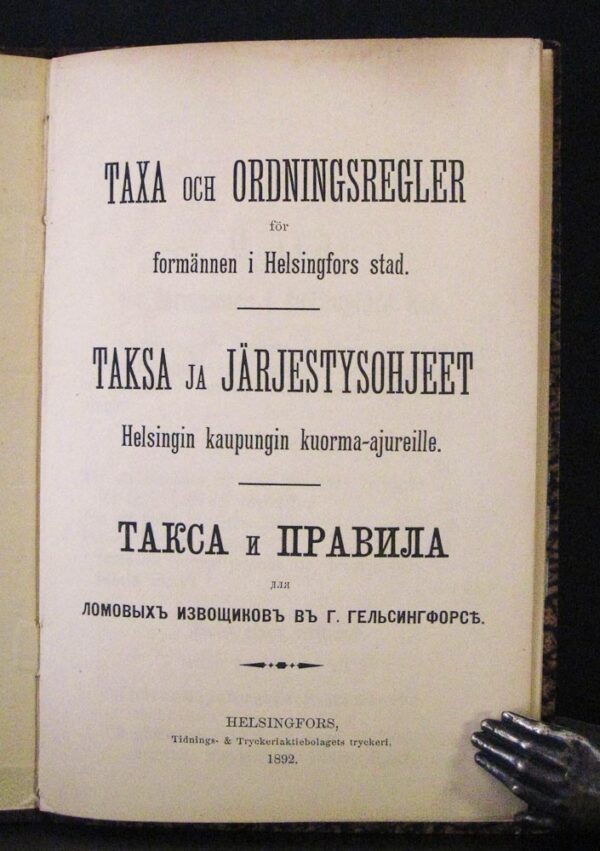 Taxa och ordningsregler för formännen i Helsingfors stad (1892)