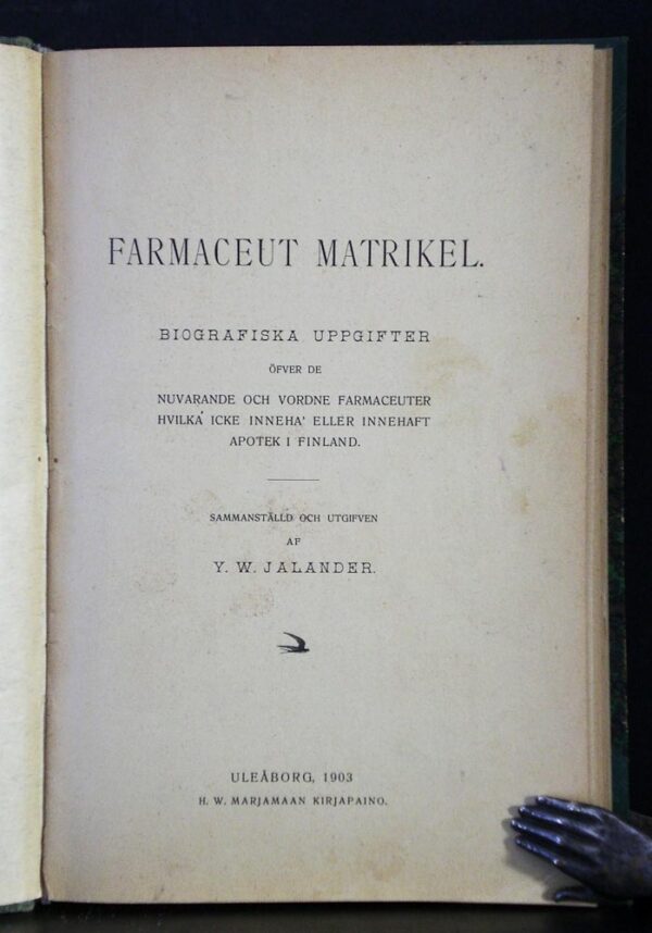 Y. W. JALANDER Farmaceutmatrikel 1903