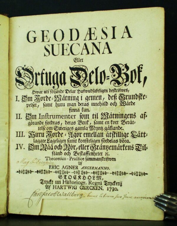 ERIC AGNER Geodæsia suecana (1730)
