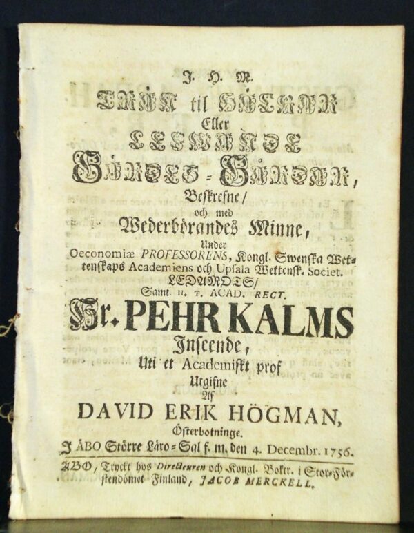 PEHR KALM Trän til häckar eller lefwande gärdes-gårdar (1756)