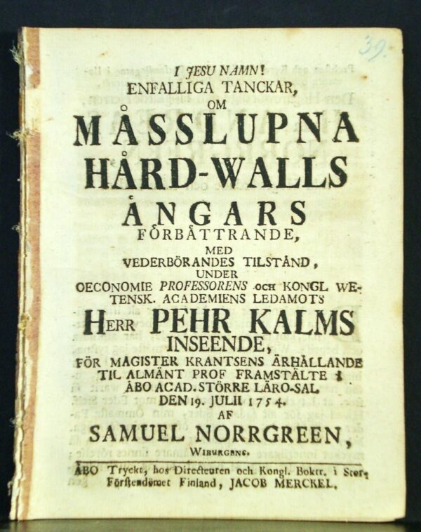 PEHR KALM Om måsslupna hård-walls ängars förbättrande (1754)