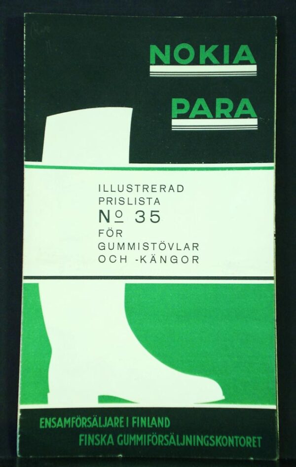 Nokia para. Illustrerad prislista N:o 35 för gummistövlar och -kängor (1930)