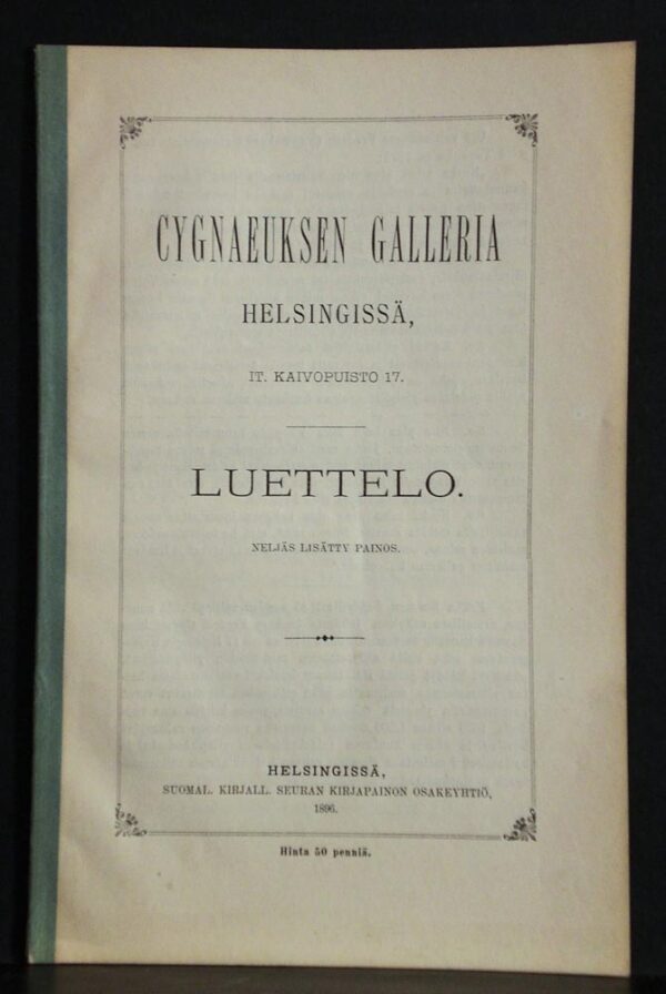 Cygnaeuksen Galleria Helsingissä, It. Kaivopuisto 17. Luettelo 1896