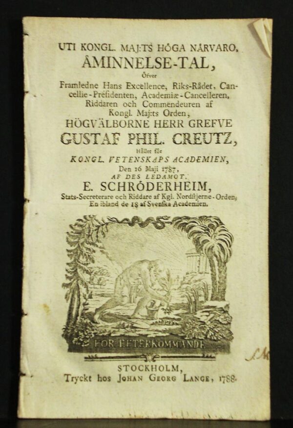 Åminnelse-tal öfver Herr Grefve Gustav Phil. Creutz (1788)