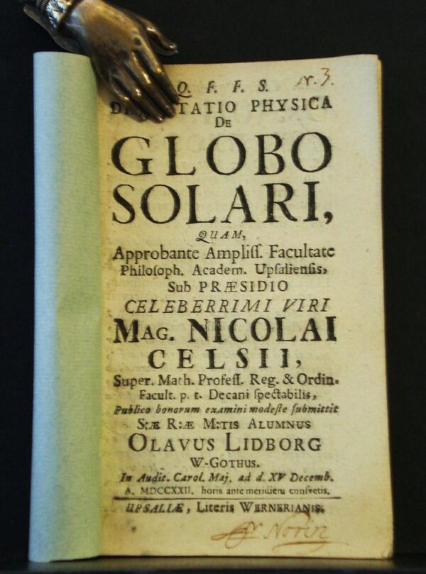 NILS CELCIUS Dissertatio physica De Globo Solari (1722)