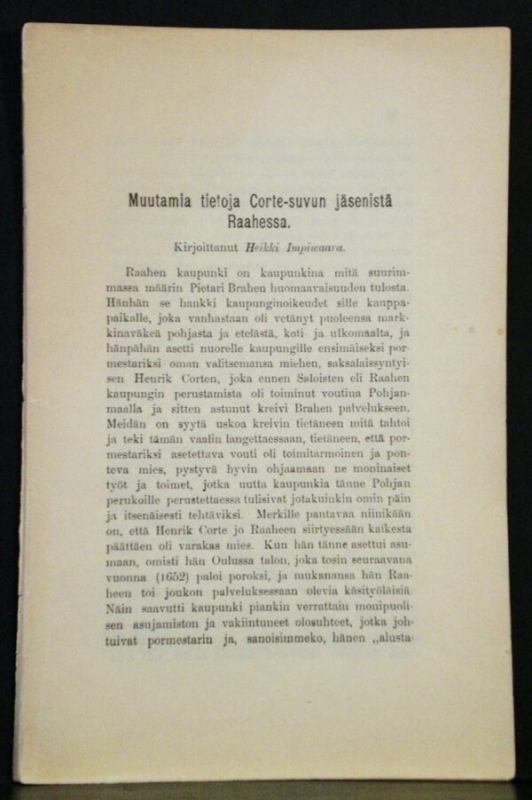 HEIKKI IMPIVAARA Muutamia tietoja Corte-suvun jäsenistä Raahessa (1950)