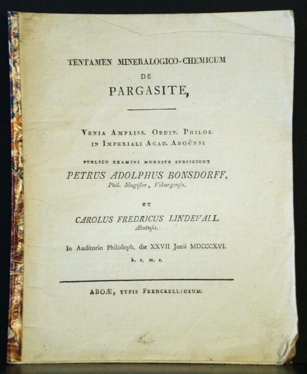 P. A. VON BONSDORFF Tentamen mineralogico-chemicum de pargasite (1816)