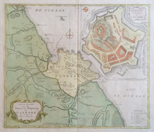 Land-kaart van het Eiland en de Volkplanting van Cayenne aan de Kust van Zuid-Amerika (1770)