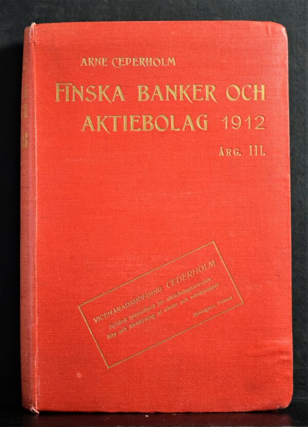 ARNE CEDERHOLM Finska banker och aktiebolag 1912
