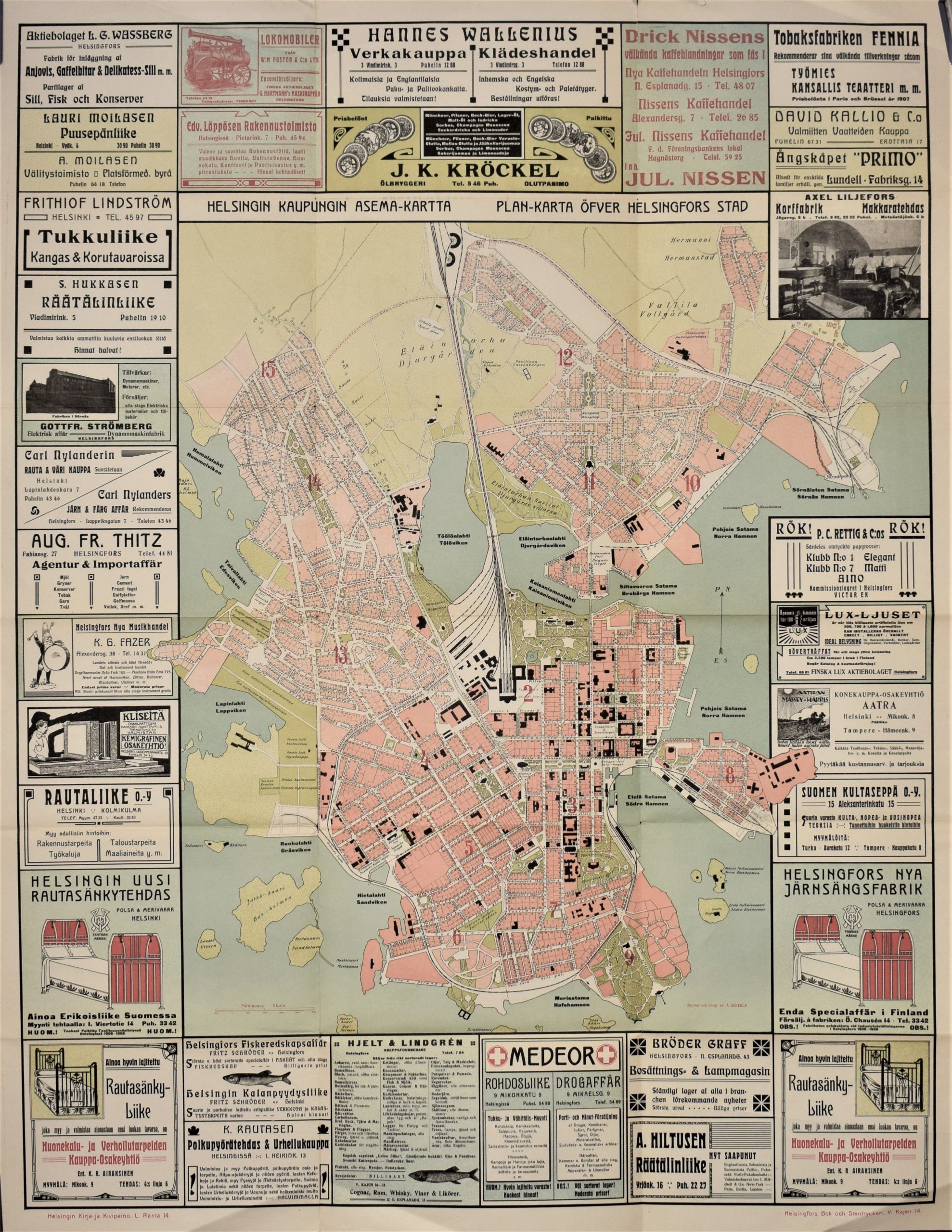 Helsingin kaupungin asema-kartta - Plan-karta öfver Helsingfors stad  (1905-1910) | C. Hagelstam Antiquarian Bookstore