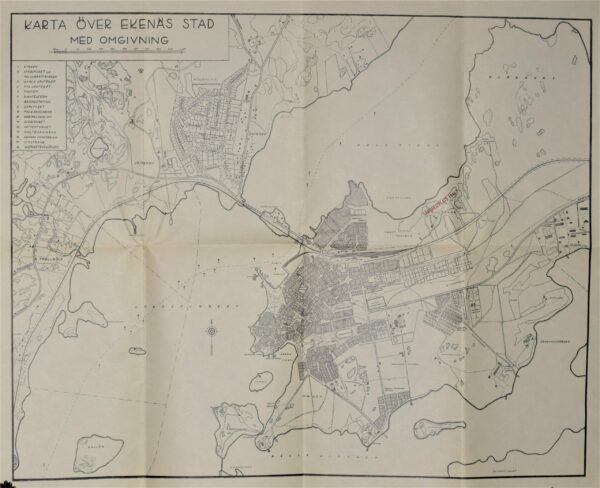 Karta över Ekenäs stad med omgivning (1946)