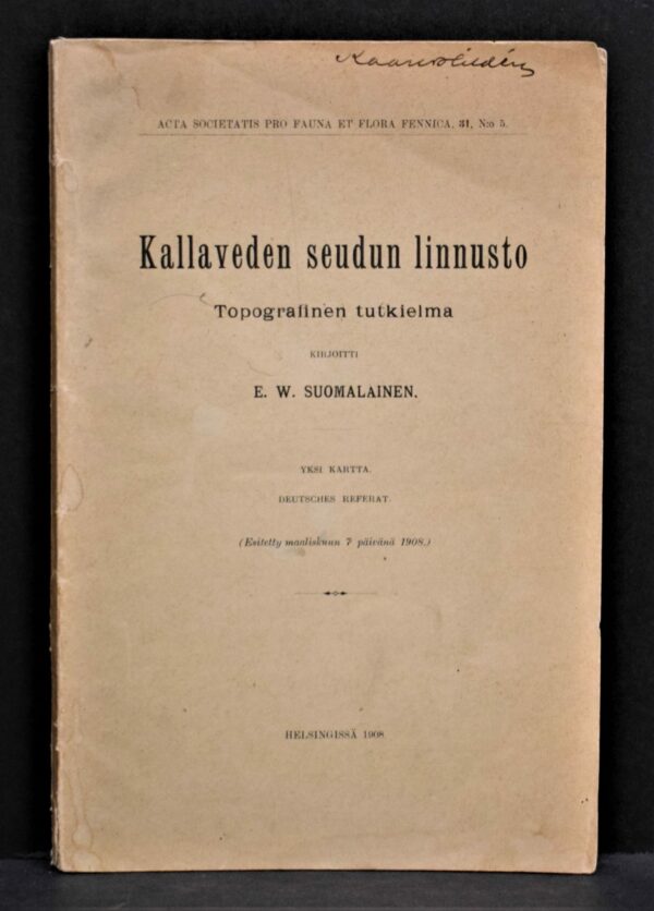 E. W. SUOMALAINEN Kallaveden seudun linnusto (1908)