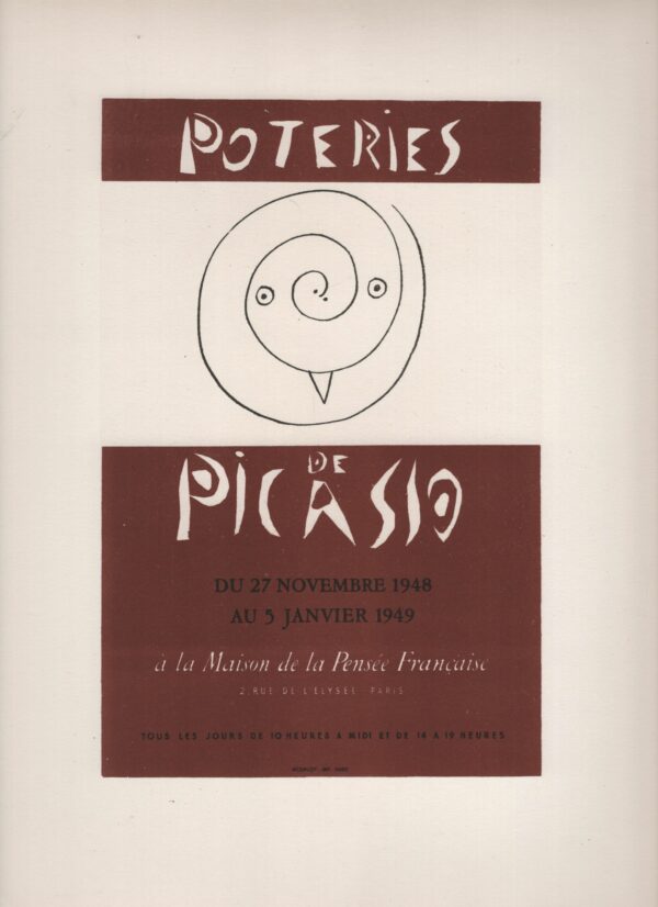 Pablo Picasso Poteries de Picasso, Maison de la Pensée française (1948)